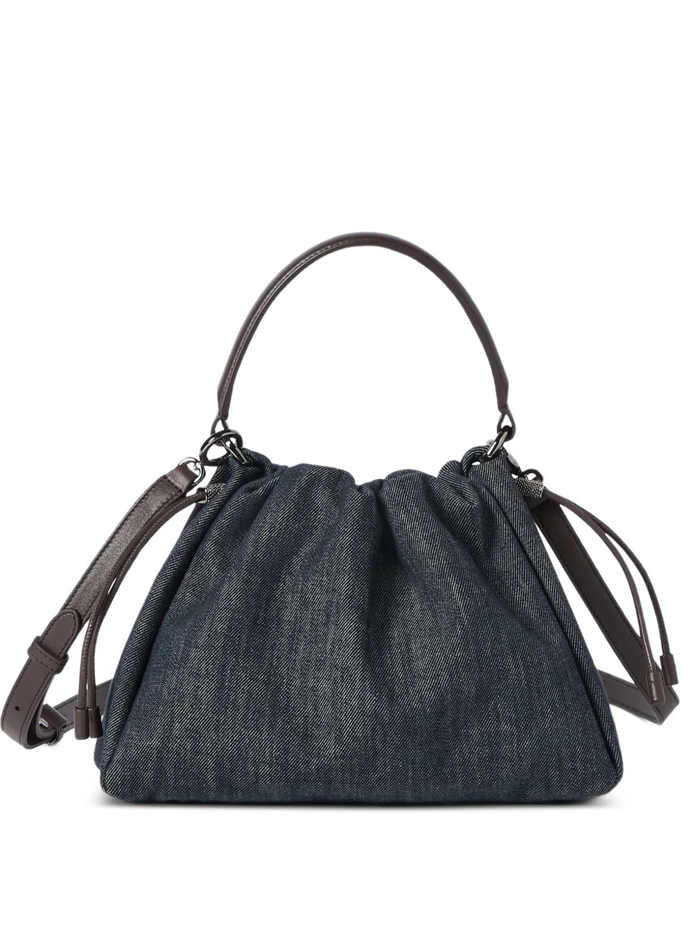 Brunello Cucinelli Mellow small bucket bag in cotton denim-effect twill with monili - Blue