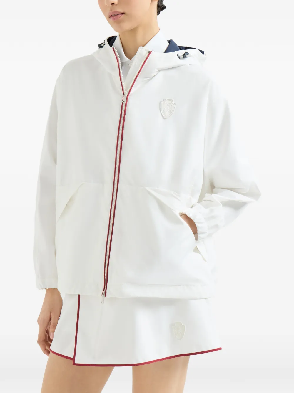 Brunello Cucinelli Nylon jas met capuchon en logo Wit