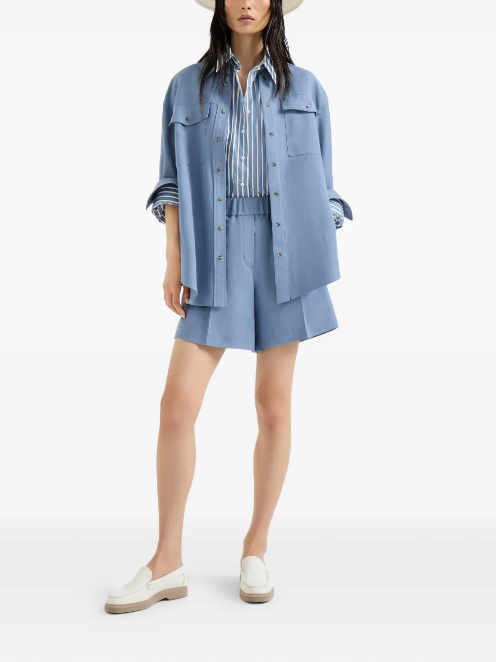 Brunello Cucinelli Viscose en linnen twill baggy shorts Blauw