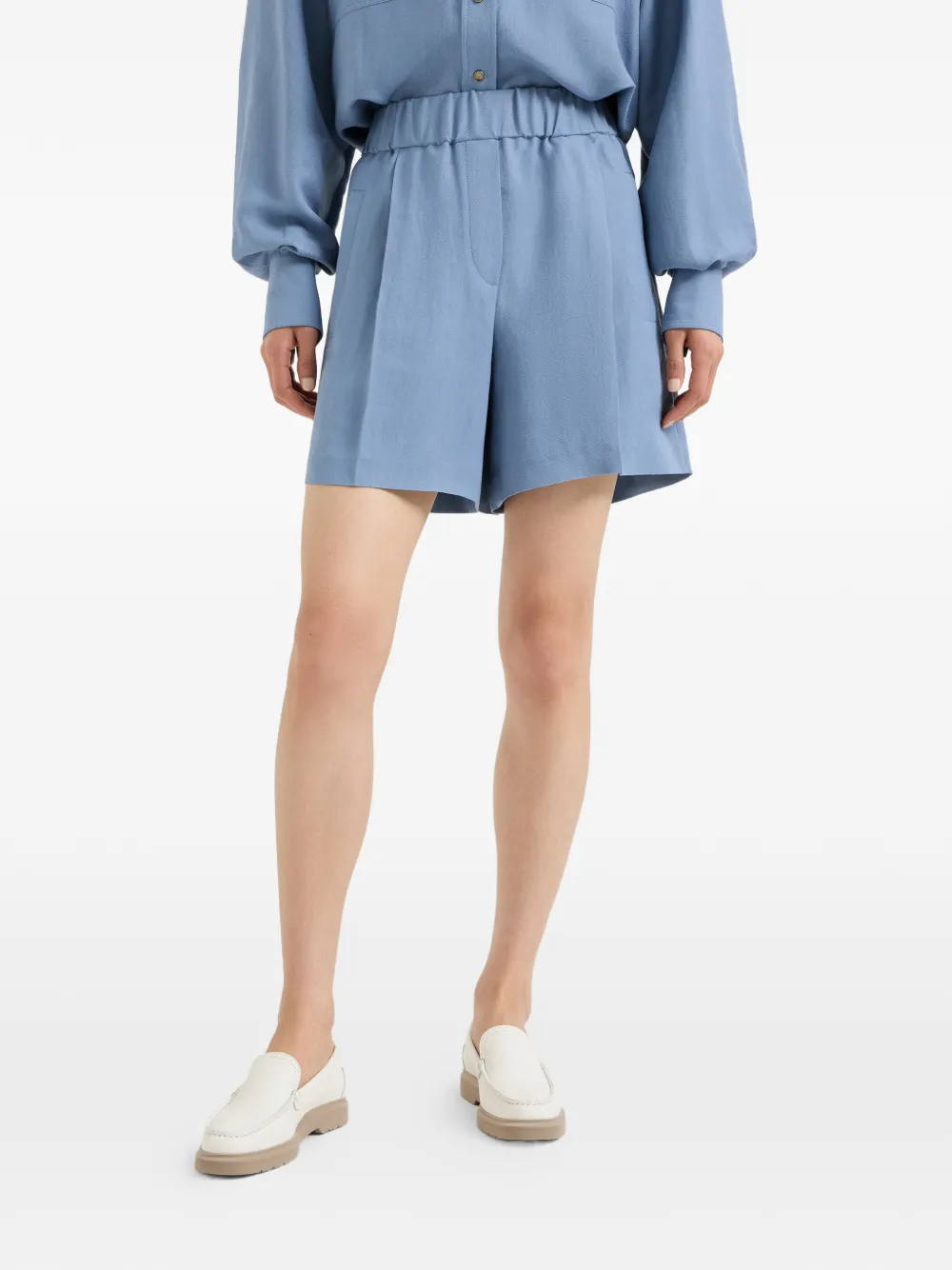 Brunello Cucinelli Viscose en linnen twill baggy shorts Blauw