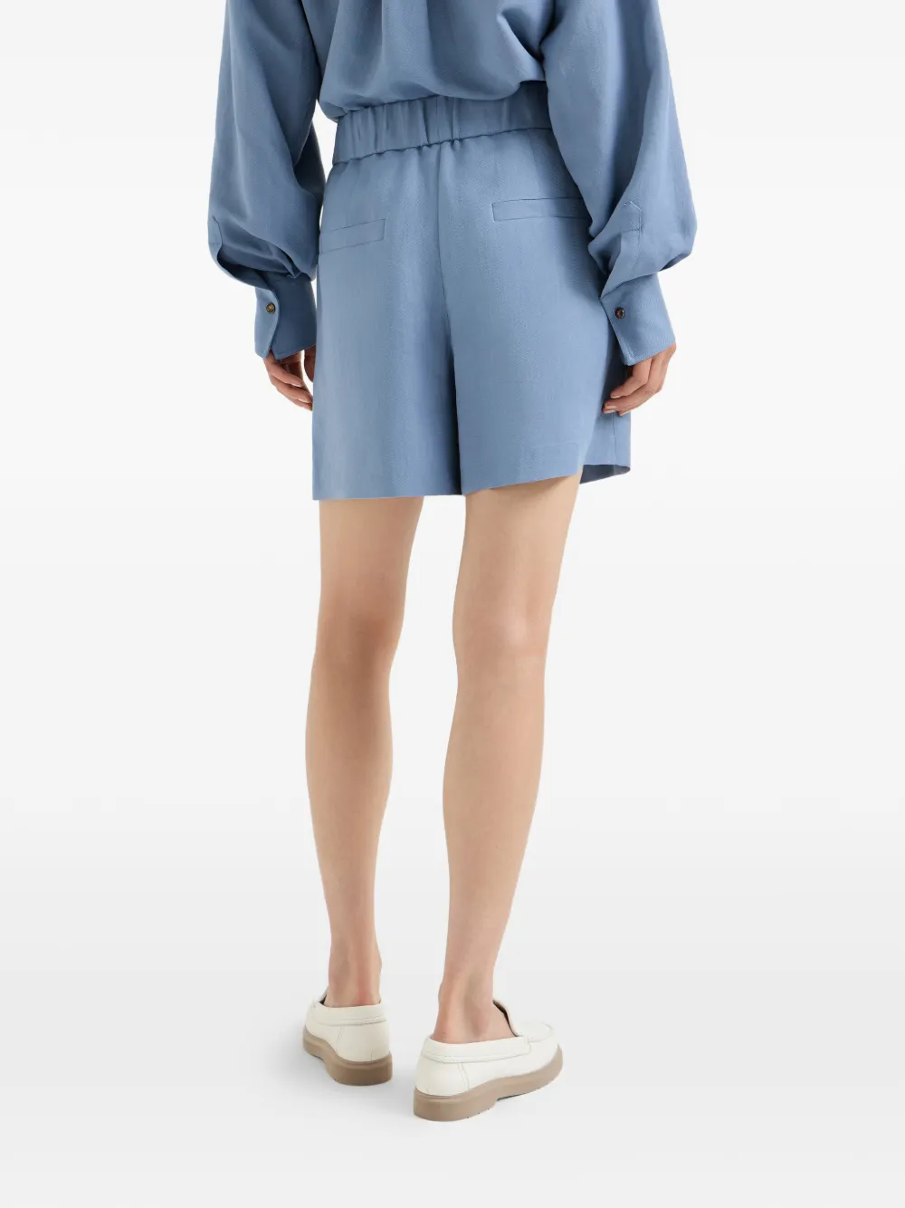 Brunello Cucinelli Viscose en linnen twill baggy shorts Blauw