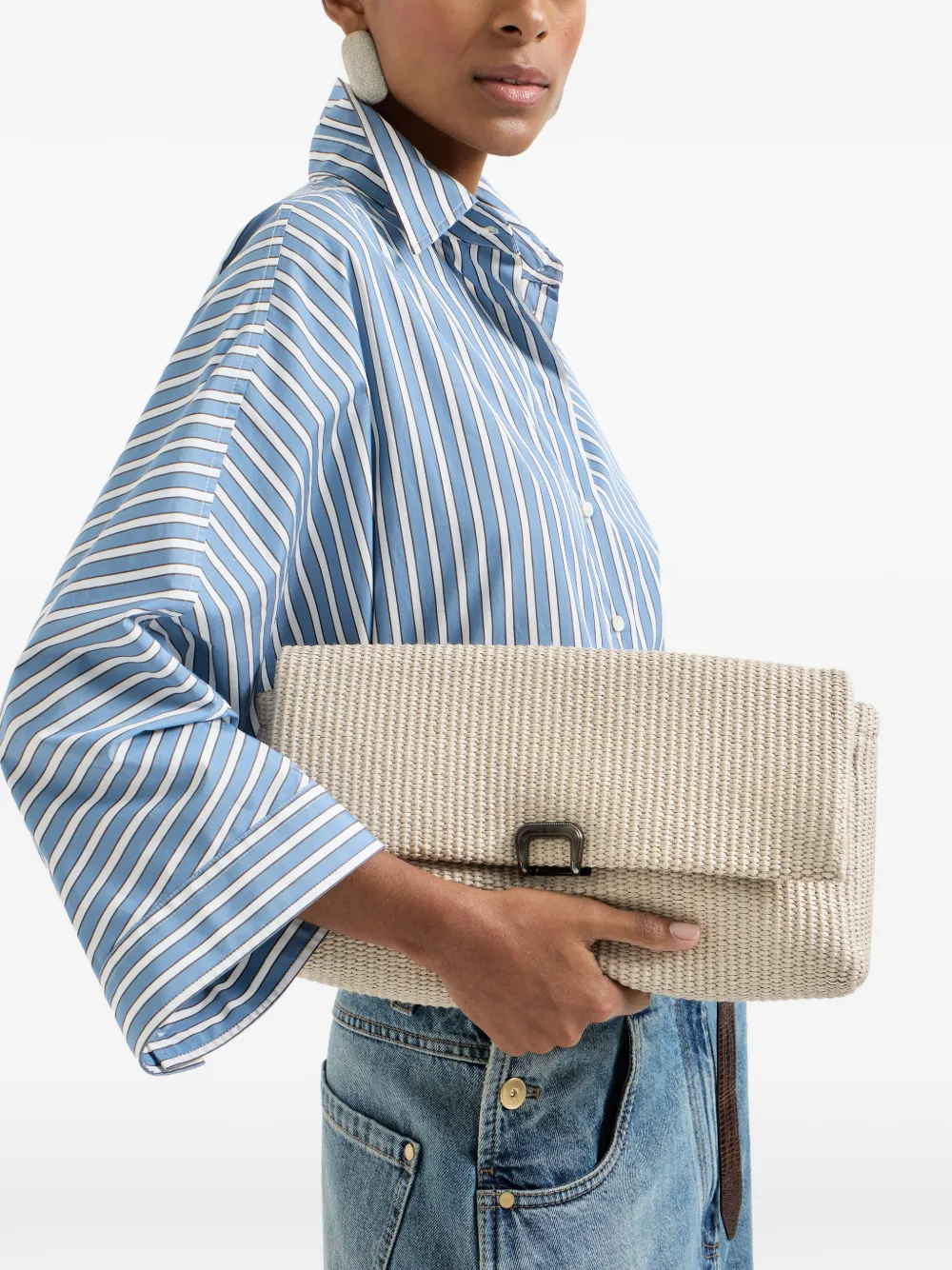 Sartorial Clutch Bag In Techno Raffia