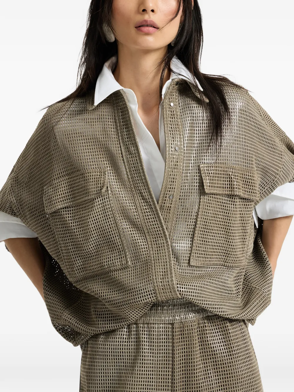 BRUNELLO CUCINELLI シルクブラウスチュニック Brunello Cucinelli - Burgundy Dahlia Print Silk Blouse