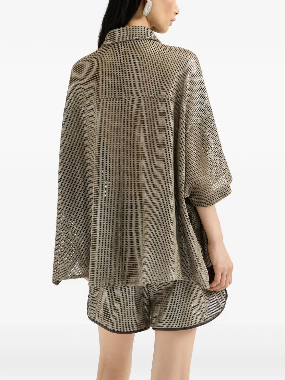 Brunello Cucinelli Leren blouse met geperforeerde details Groen