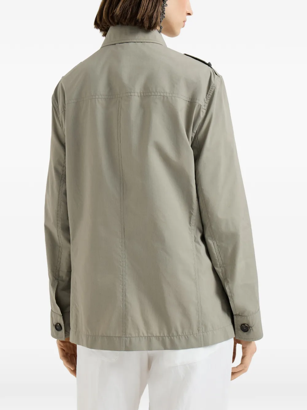 Brunello Cucinelli Jack met klepzak en knopen Beige
