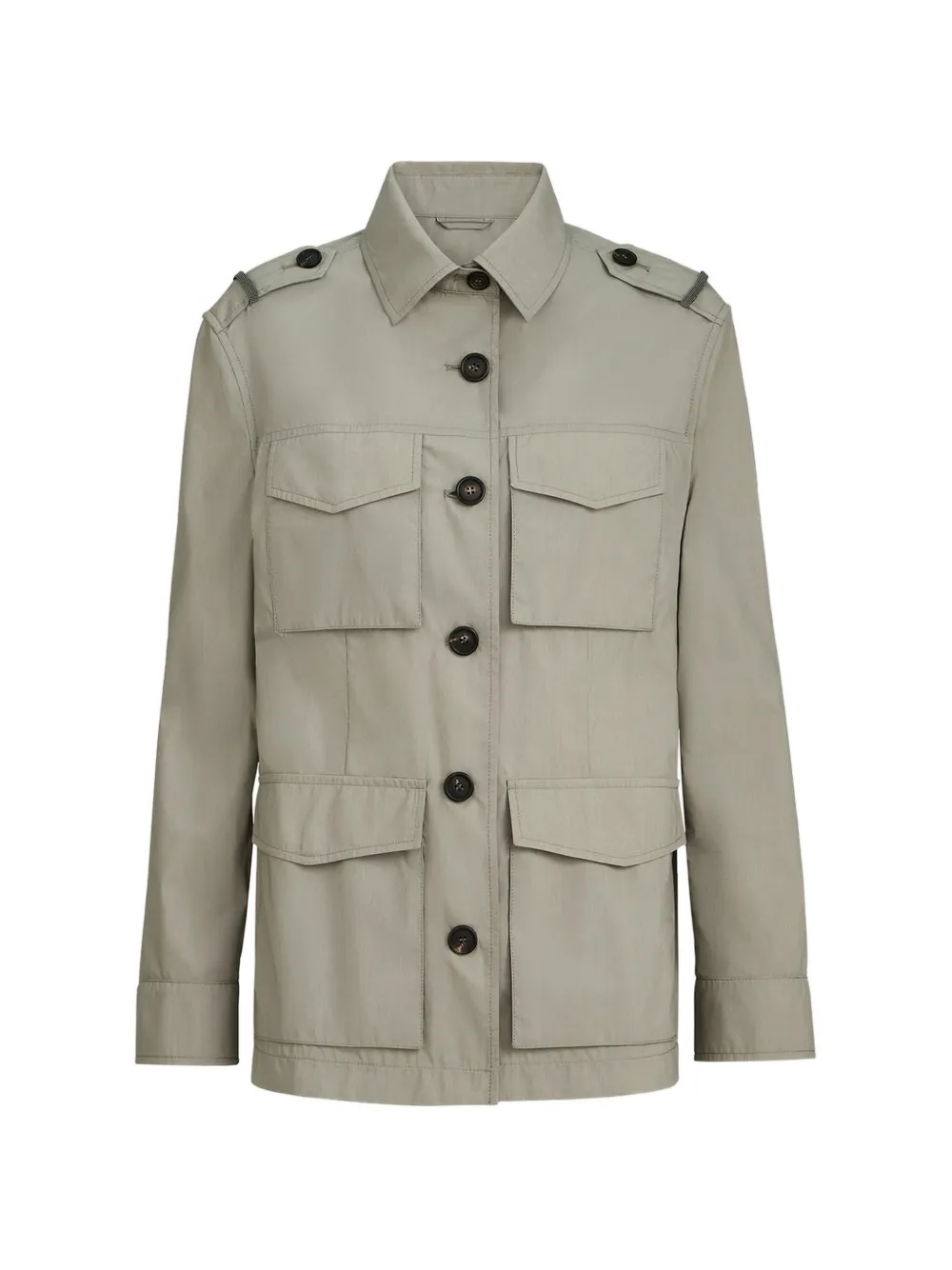 Brunello Cucinelli Jack met klepzak en knopen Beige