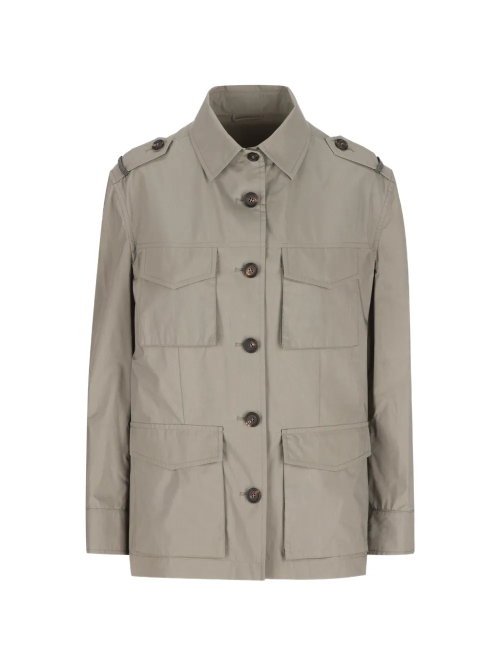 Brunello Cucinelli Jack met klepzak en knopen Beige