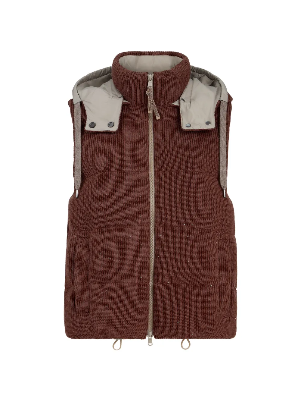 Brunello Cucinelli hooded ribbed knitted down vest - Rosso