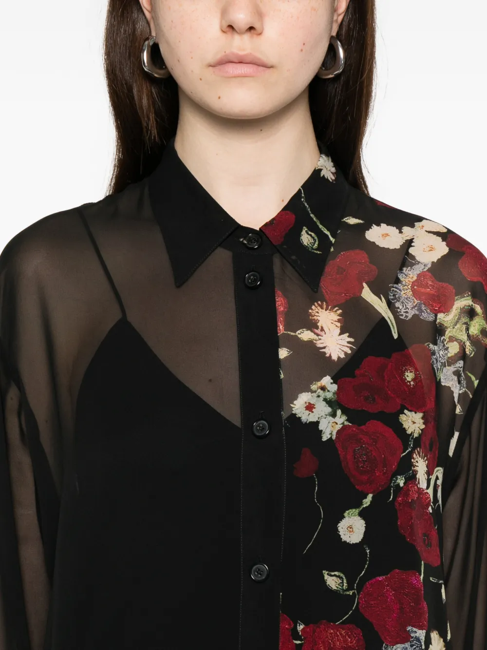 KHAITE Blousejurk met bloemenprint Zwart
