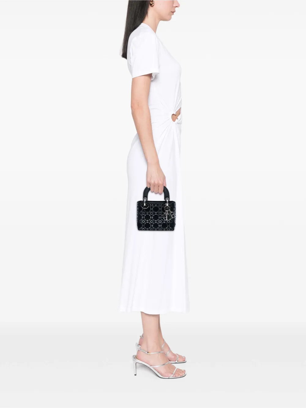  Christian Dior Pre-owned 2017 Mini Satin Cannage Strass Crystal Embellished Lady Dior Satchel - Black 