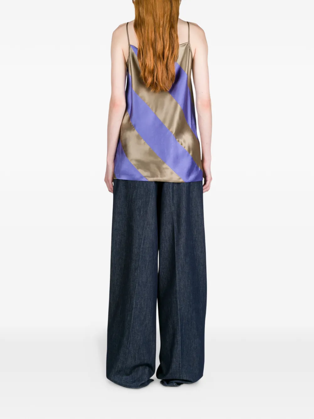 DRIES VAN NOTEN Gestreepte satijnen tanktop Bruin
