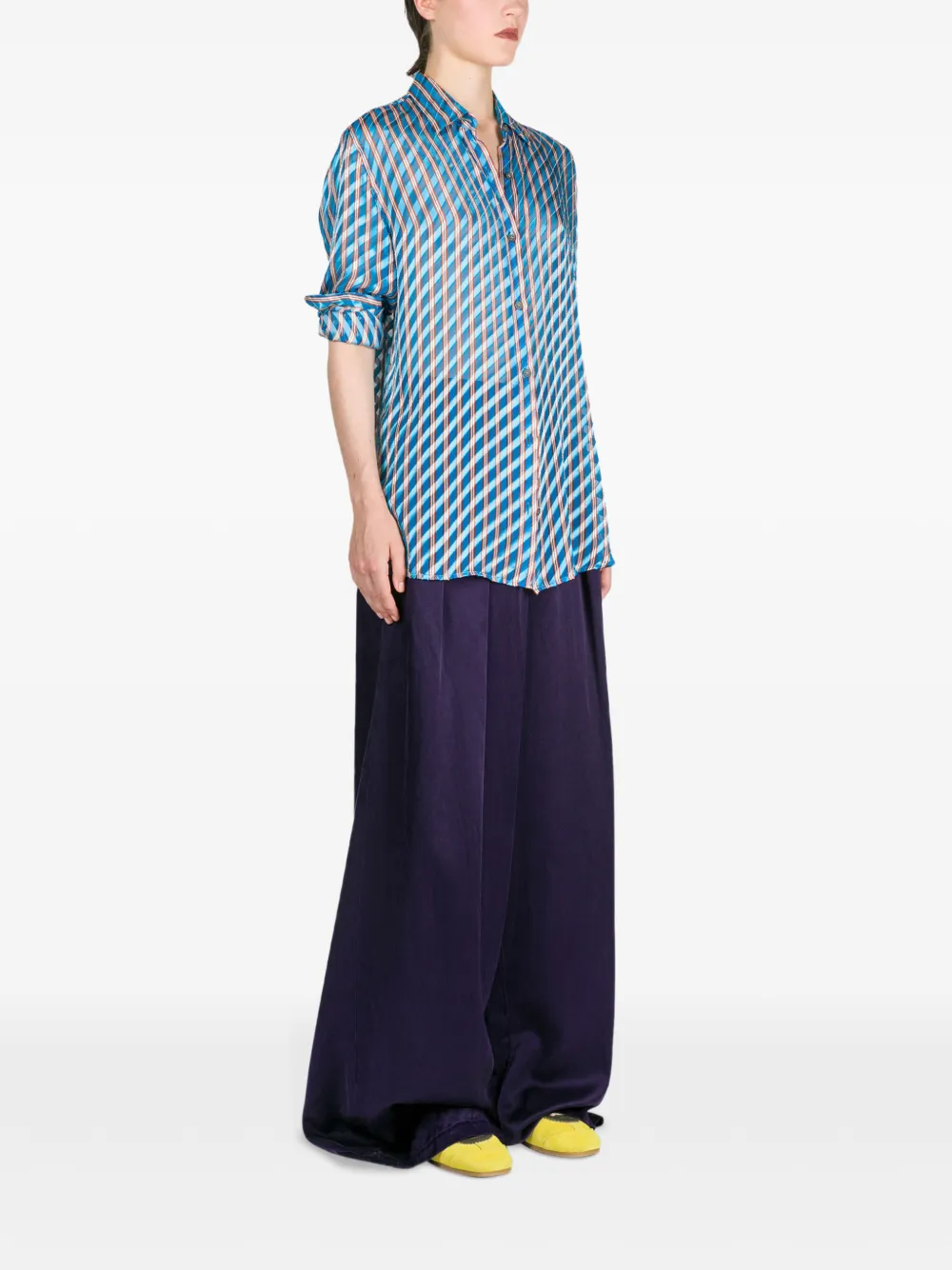  Dries Van Noten Striped Devoré Shirt - Blue 