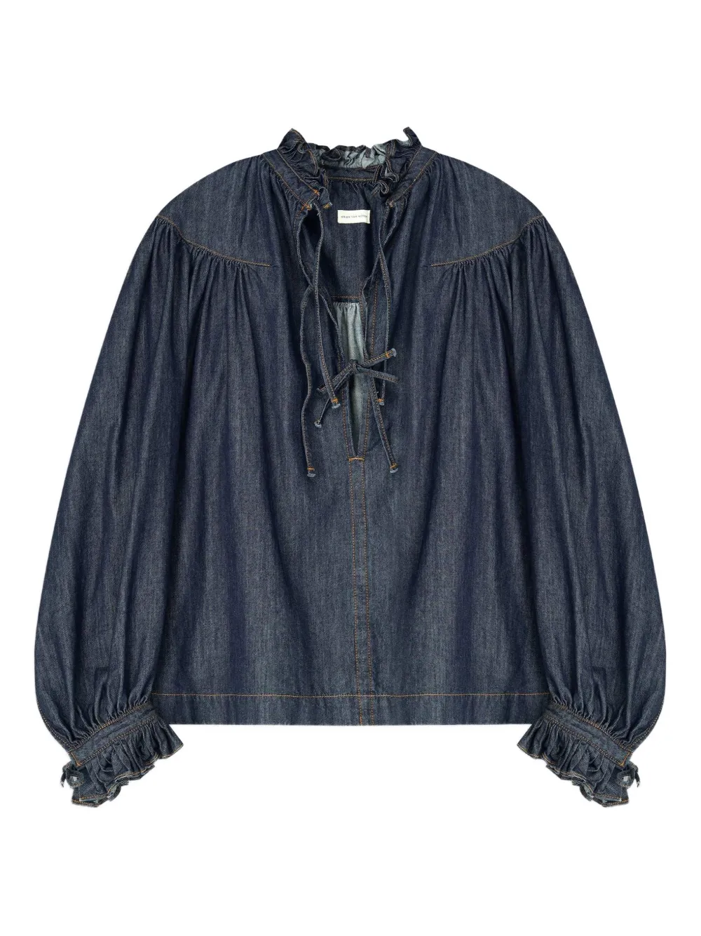 DRIES VAN NOTEN Camicia denim con ruches - Blu