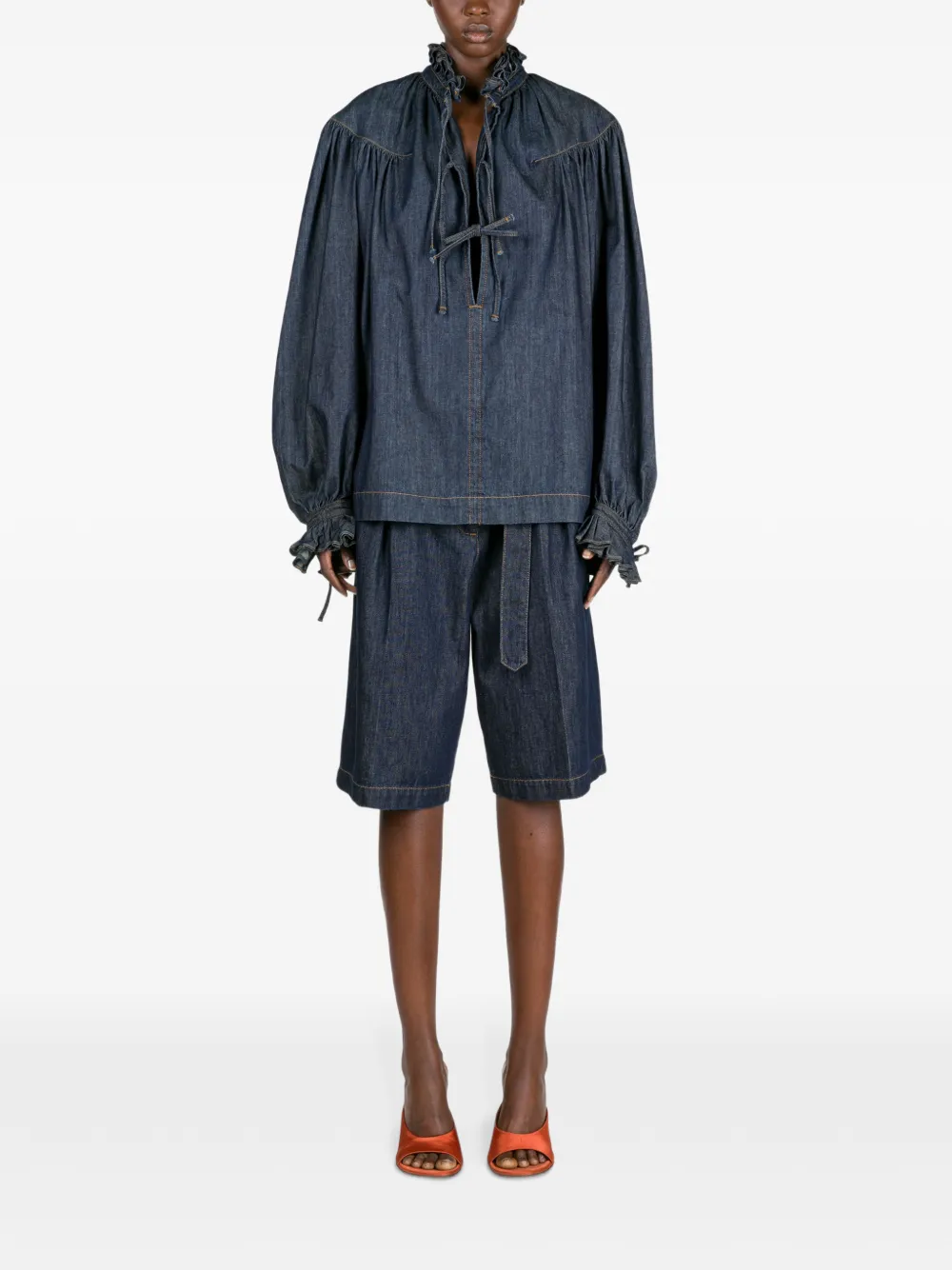 DRIES VAN NOTEN Spijkershirt met ruches - Blauw