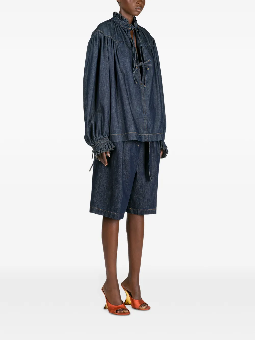  Dries Van Noten Ruffled Denim Shirt - Blue 