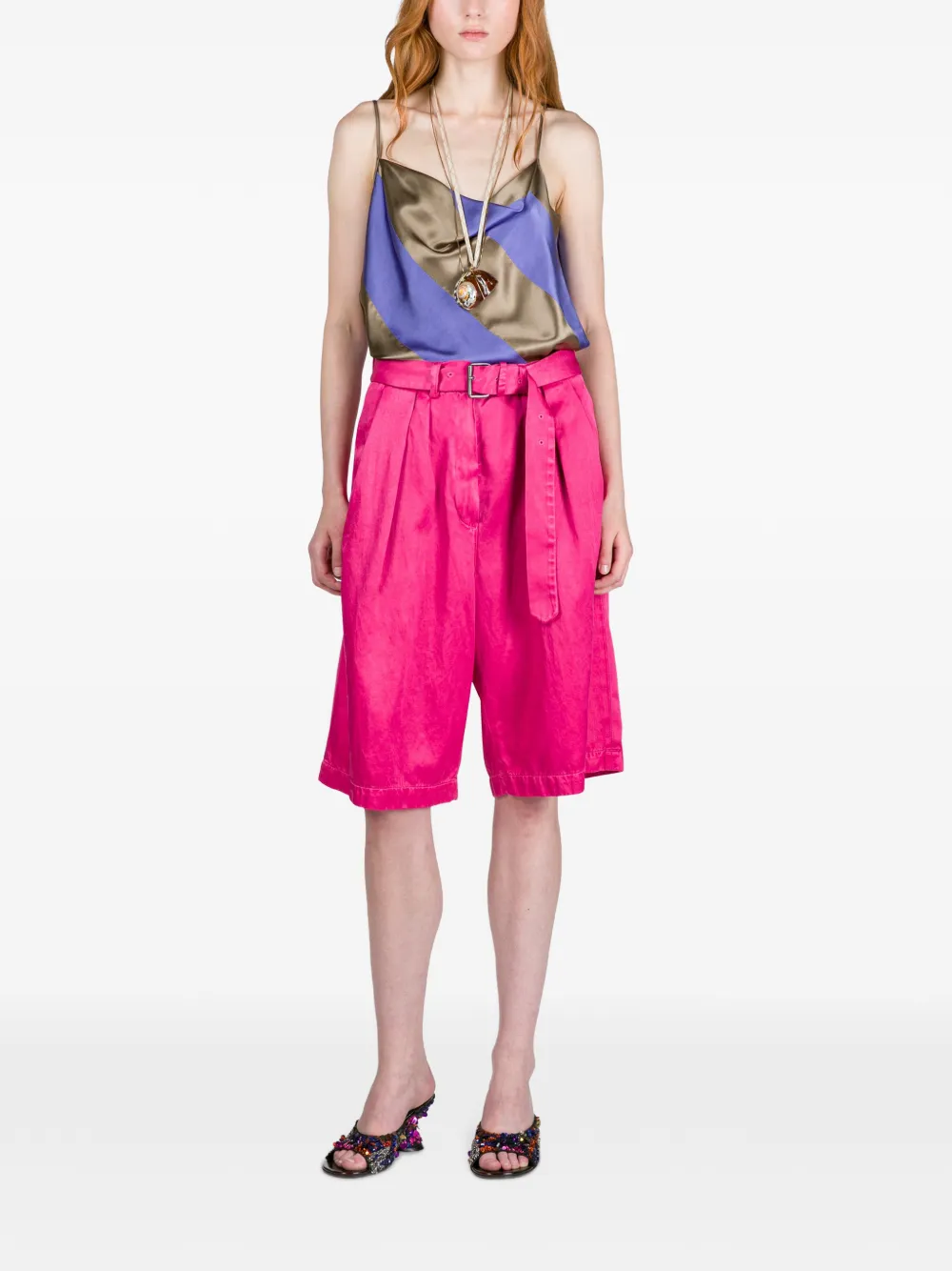  Dries Van Noten Belted Overdyed Bermuda Shorts - Pink 