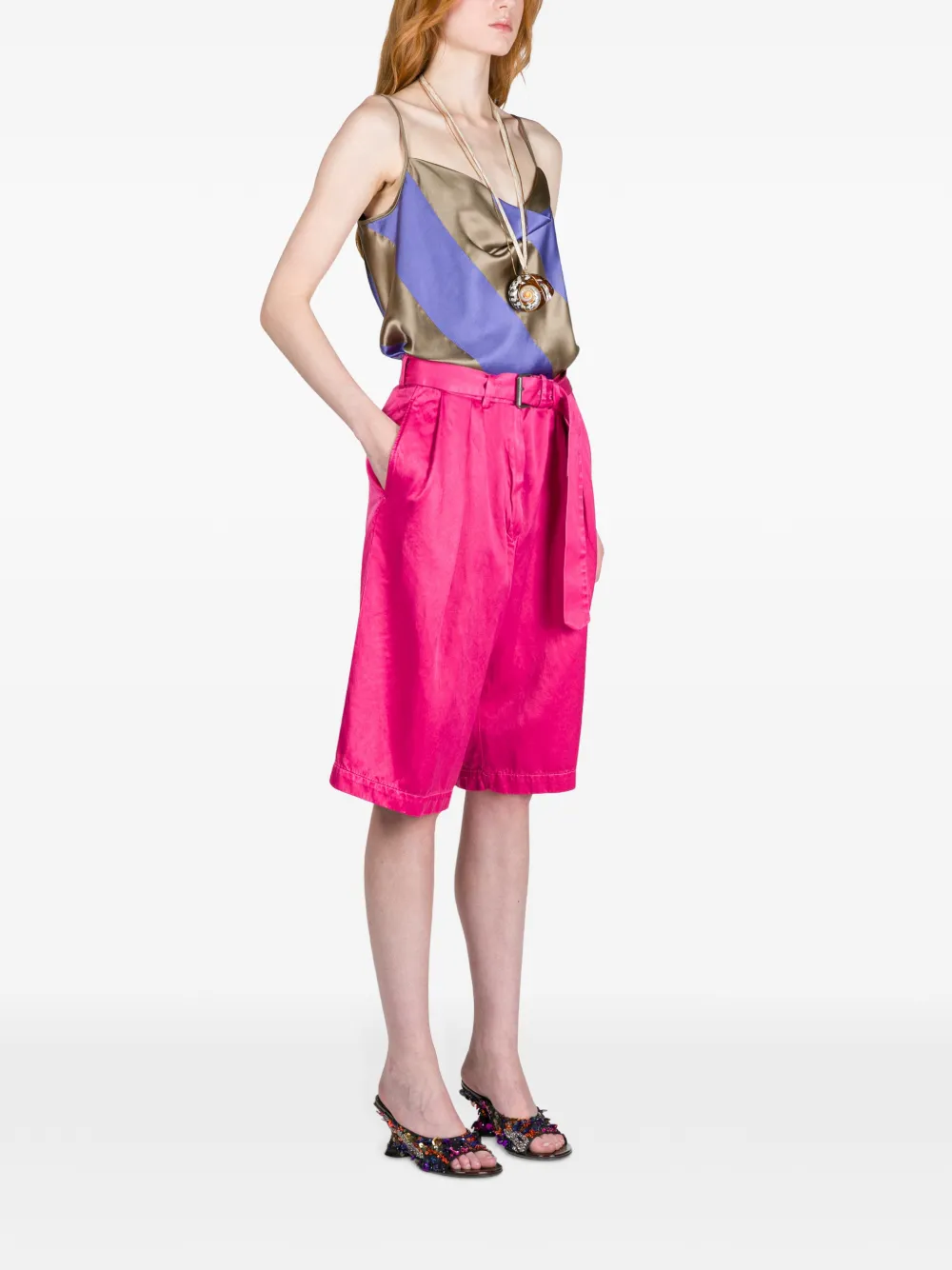  Dries Van Noten Belted Overdyed Bermuda Shorts - Pink 
