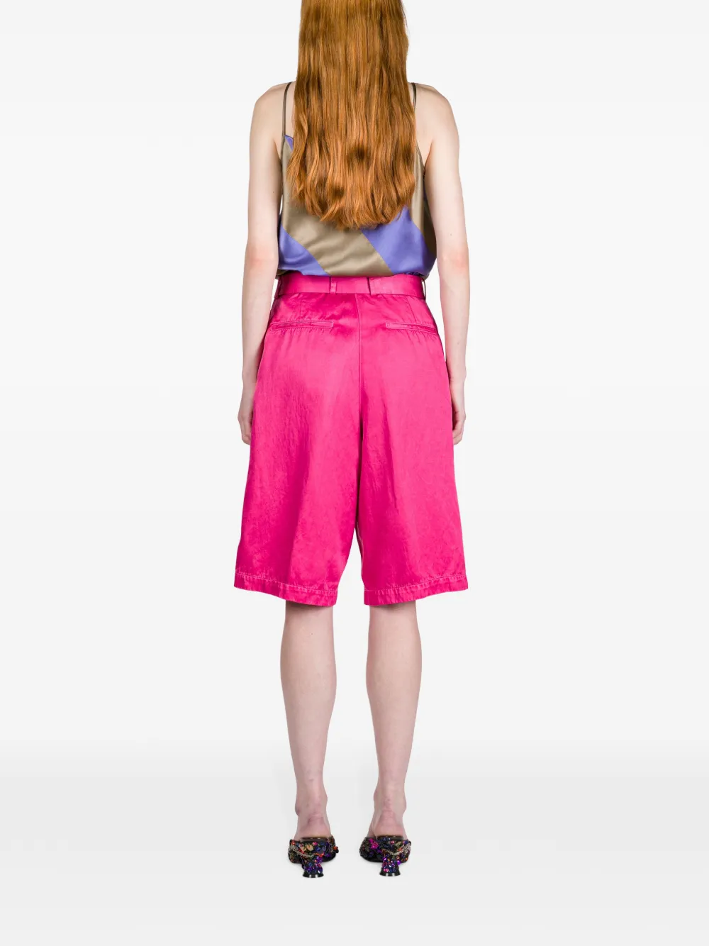 DRIES VAN NOTEN Bermuda shorts met ceintuur en geverfd effect Roze