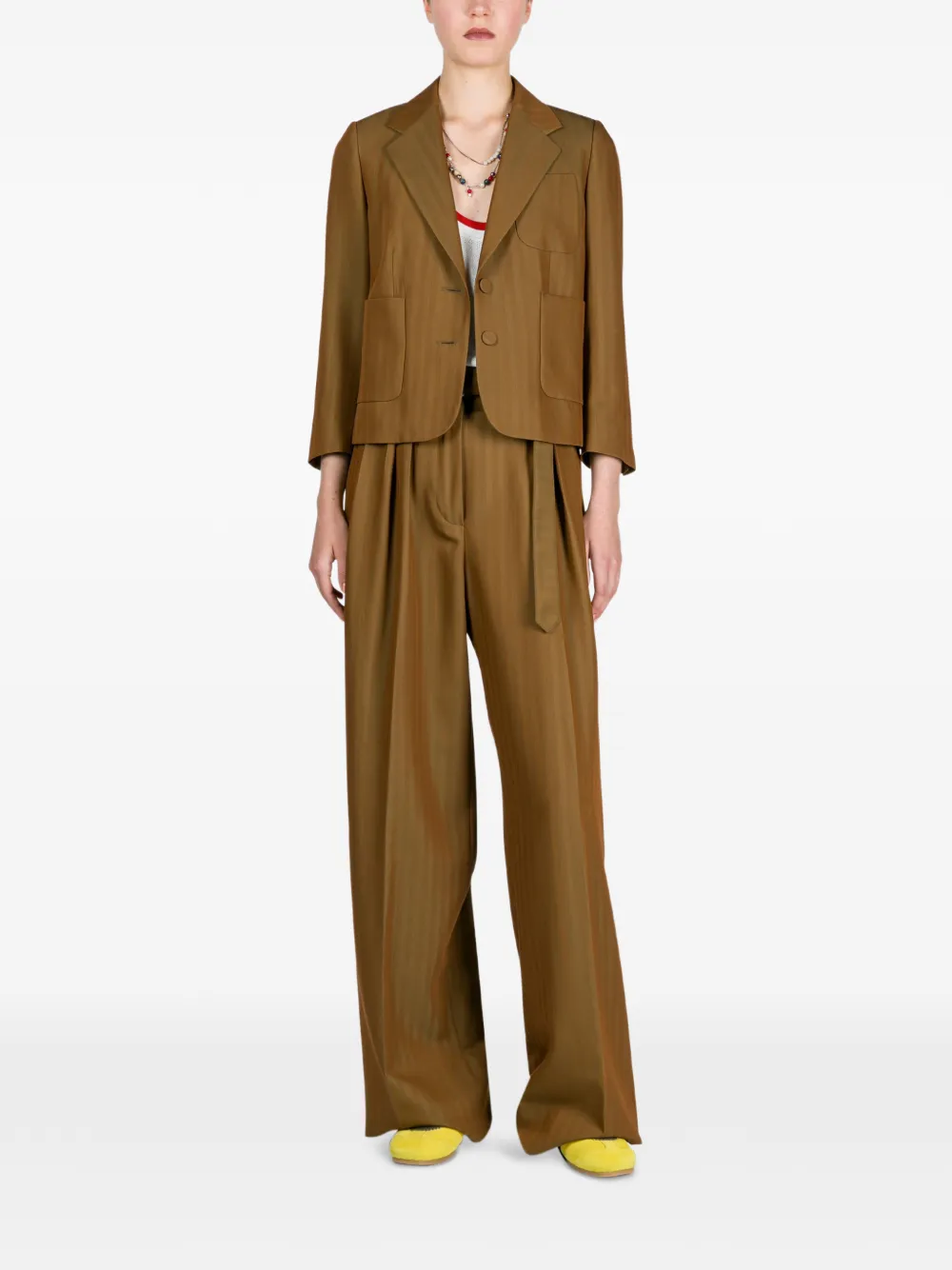  Dries Van Noten Herringbone Cropped Blazer - Brown 