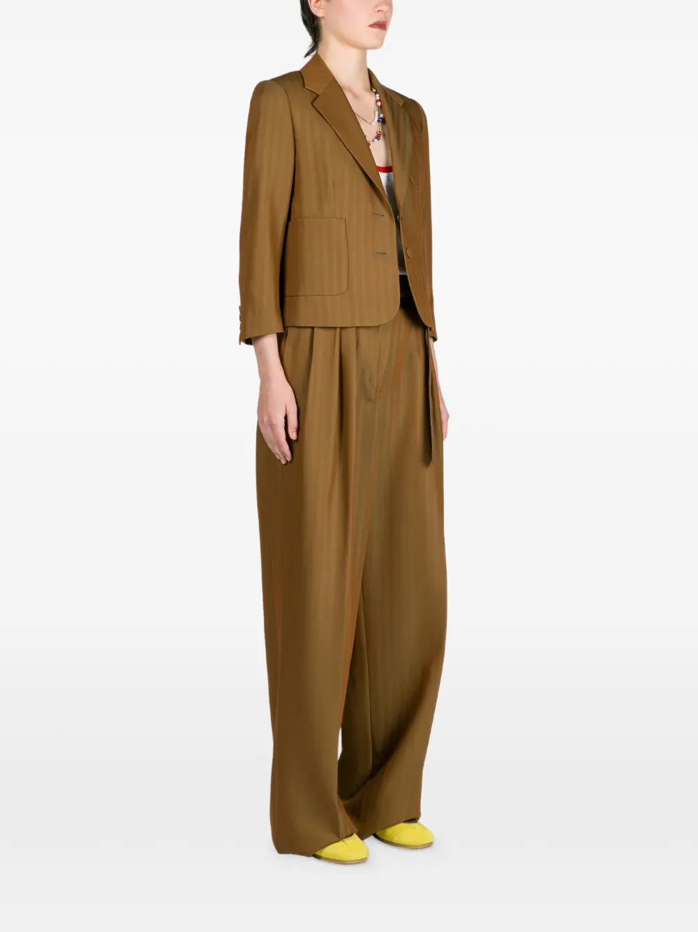  Dries Van Noten Herringbone Cropped Blazer - Brown 