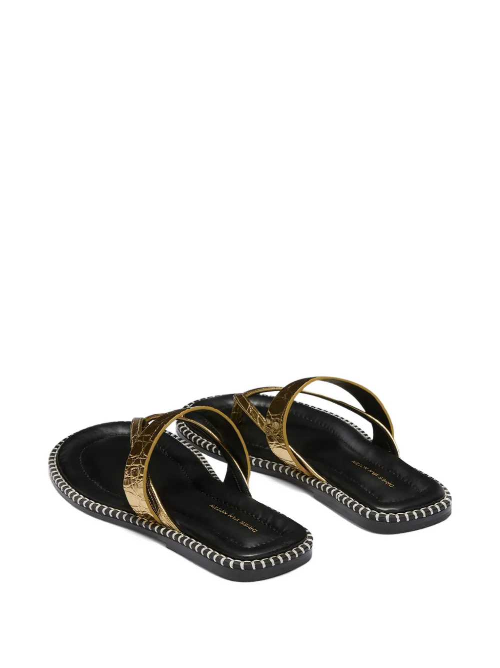 DRIES VAN NOTEN Leren sandalen met textuur bandje Goud