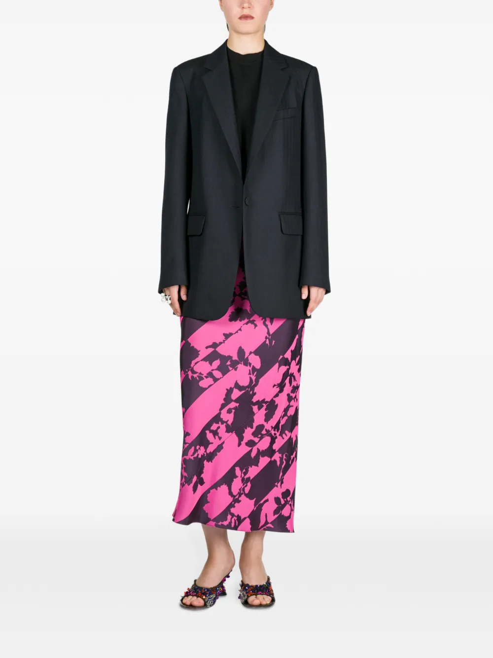DRIES VAN NOTEN Ruimvallende wollen blazer met visgraatpatroon Blauw
