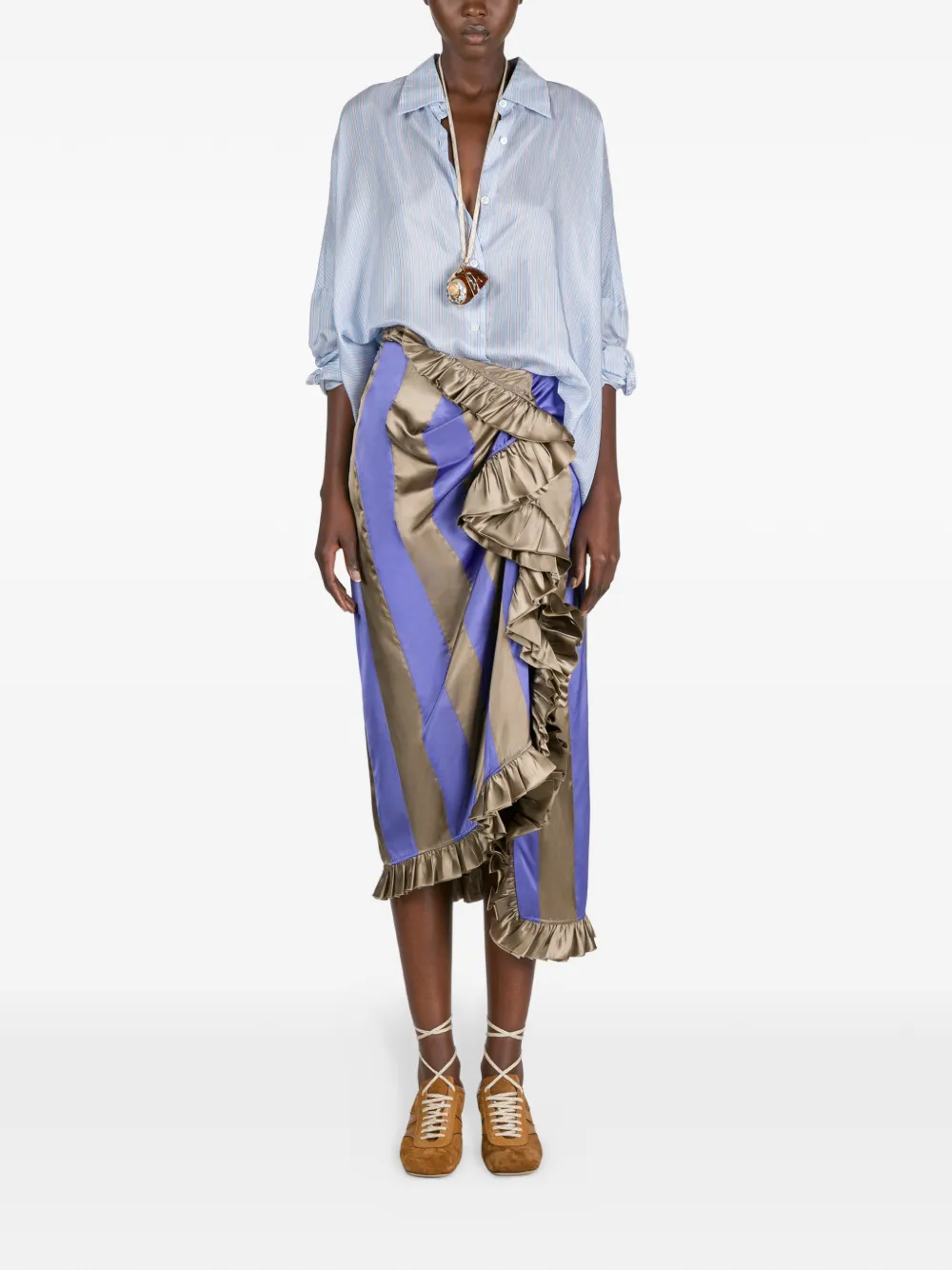 DRIES VAN NOTEN Gestreepte midi-rok met ruches - Paars