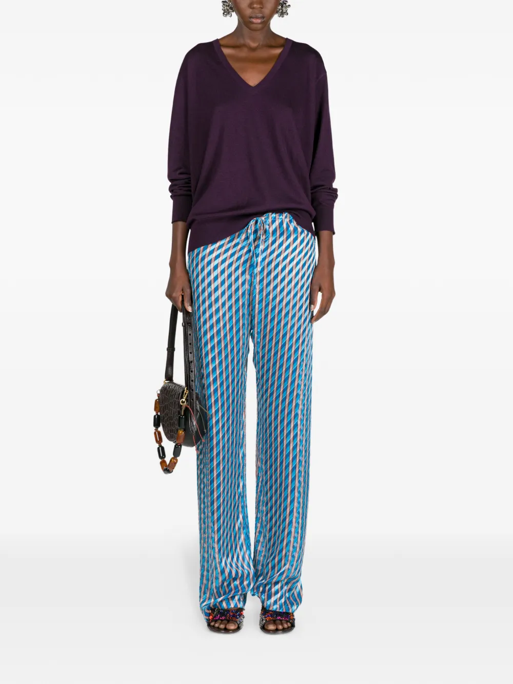DRIES VAN NOTEN Devor&eacute; elastische broek - Blauw
