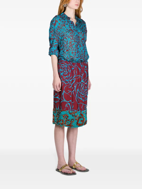 DRIES VAN NOTEN Turquoise Print Loose Shirt | Blue | FARFETCH