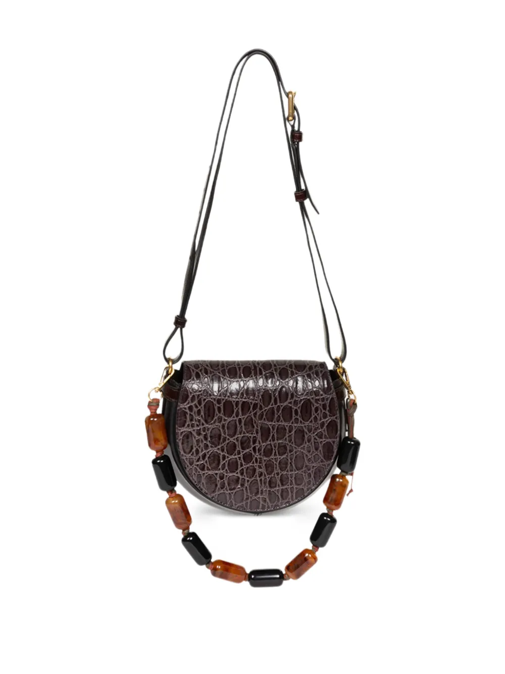  Dries Van Noten Small Crocodile-effect Beaded Cross Body Bag - Brown 