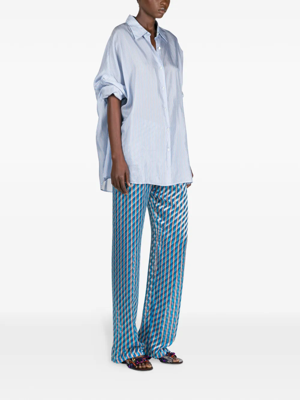  Dries Van Noten Striped Cocoon Shirt - Blue 