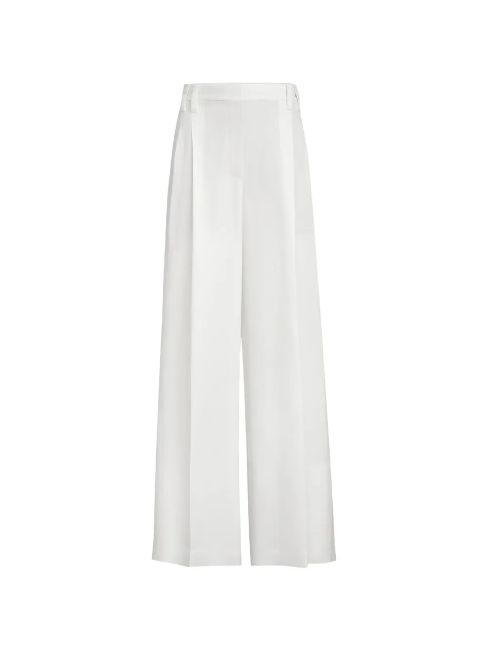 Brunello Cucinelli viscose and linen fluid twill wide trousers with monili - Bianco
