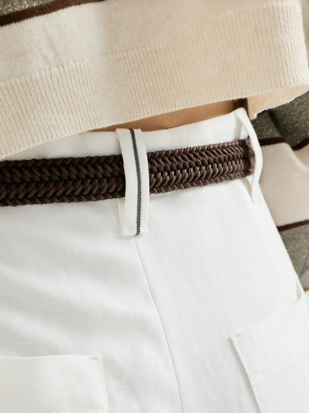 Viscose And Linen Fluid Twill Wide Trousers With Monili
