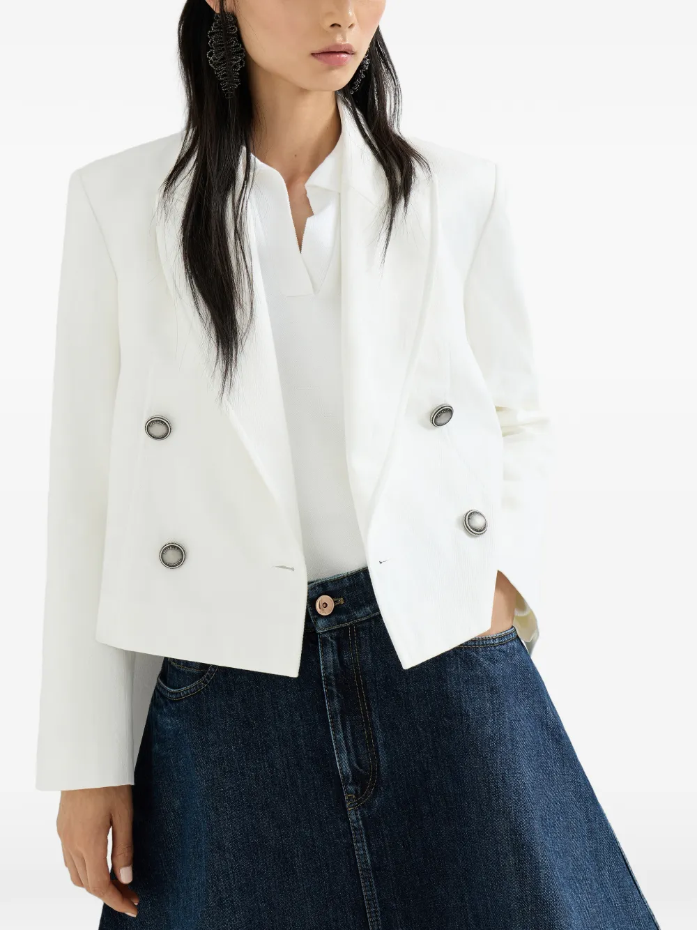 Brunello Cucinelli Blazer met lange mouwen Wit