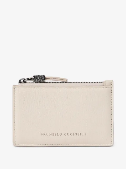 Brunello Cucinelli tarjetero de piel granulada con cierre brillante