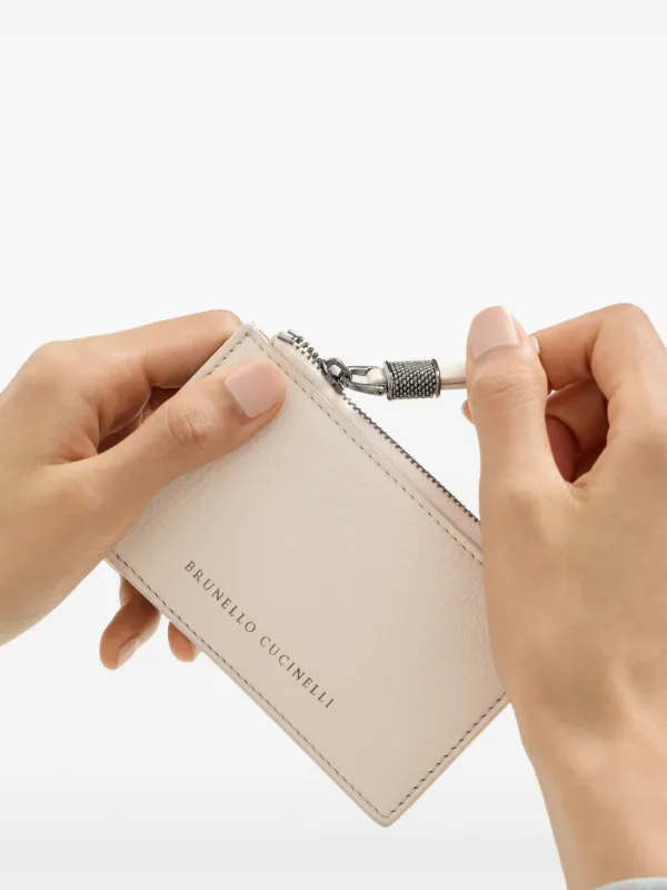 Brunello Cucinelli Grained Leather Card Case With Shiny Zipper