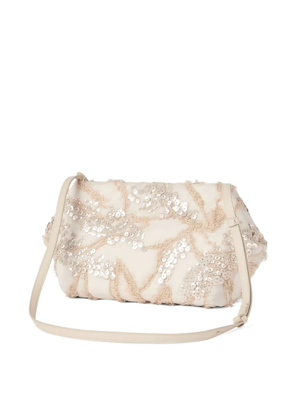  Brunello Cucinelli Silk Organza Pouch Bag With Dazzling Seabed Embroidery - Neutrals 