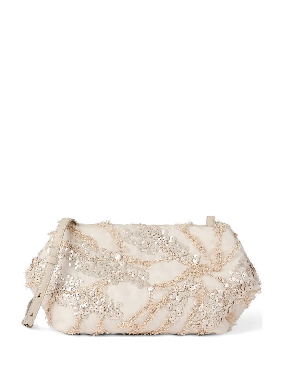 Brunello Cucinelli silk organza pouch bag with dazzling seabed embroidery - Toni neutri
