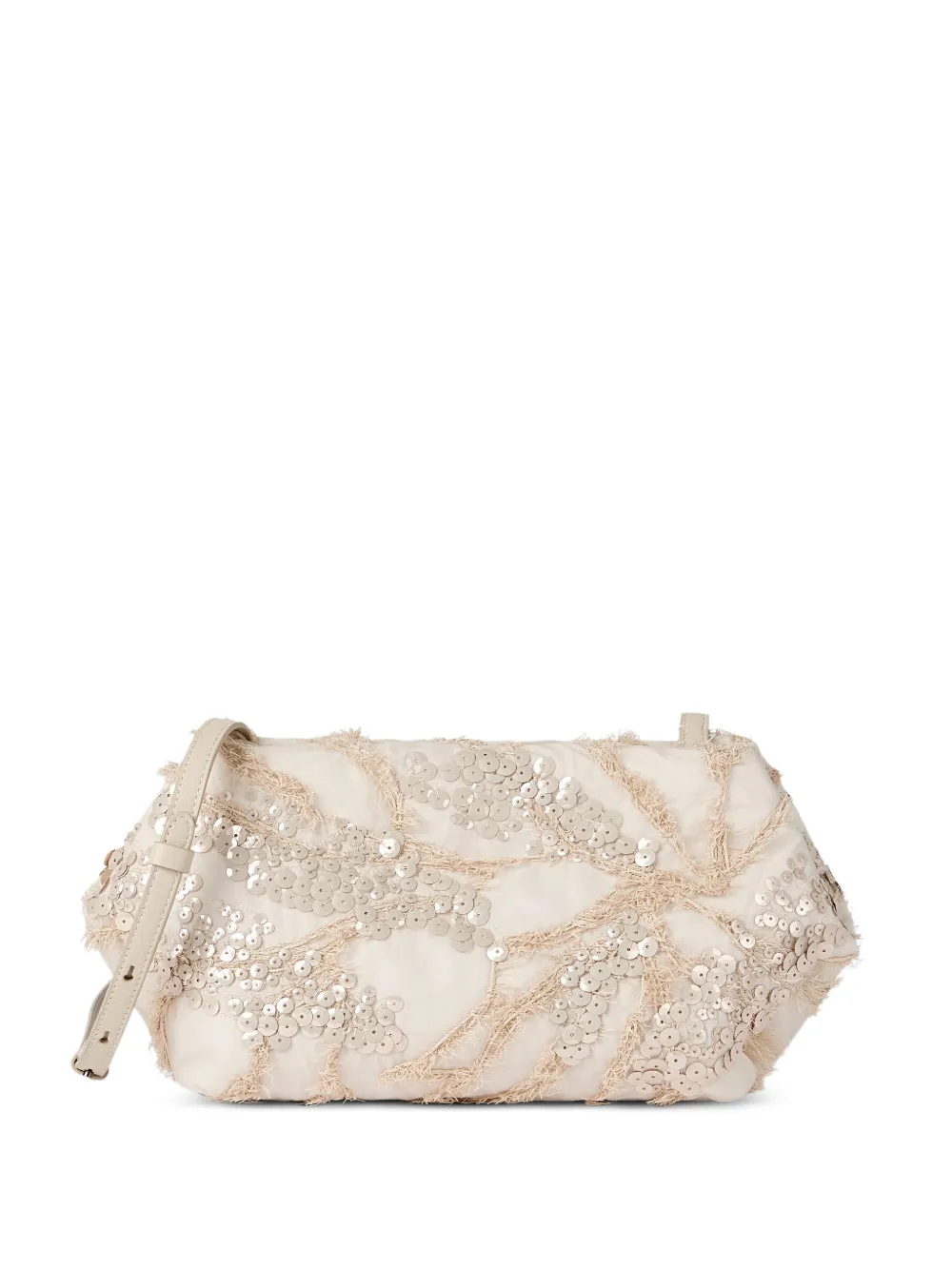 Brunello Cucinelli silk organza pouch bag with dazzling seabed embroidery - Toni neutri