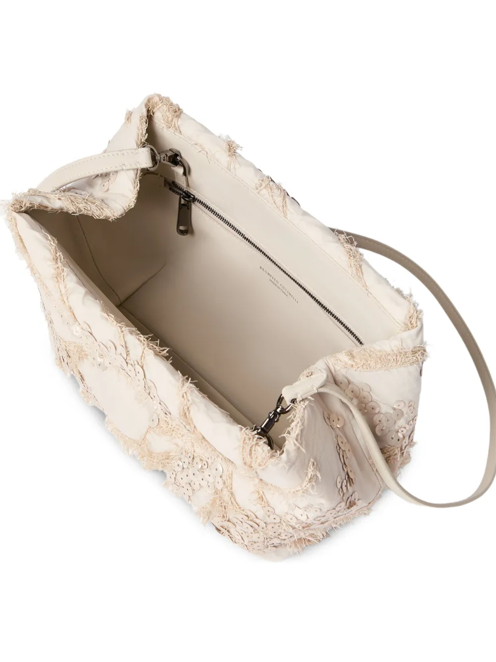 Brunello Cucinelli Zijden organza buidel met borduurwerk Beige