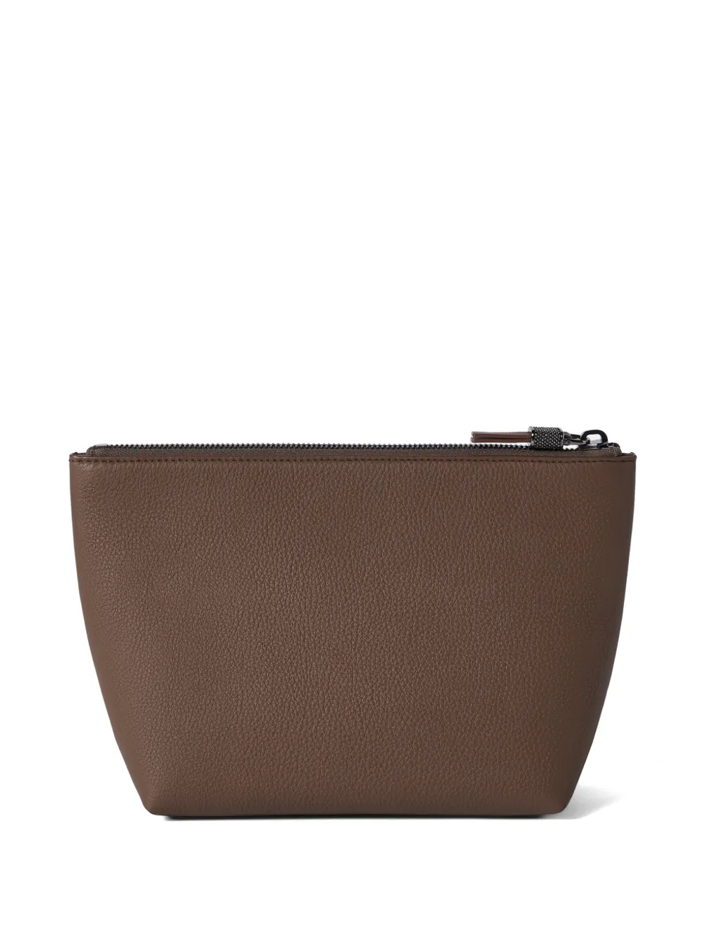  Brunello Cucinelli Grained Calfskin Pouch With Shiny Zipper Pull - Brown 