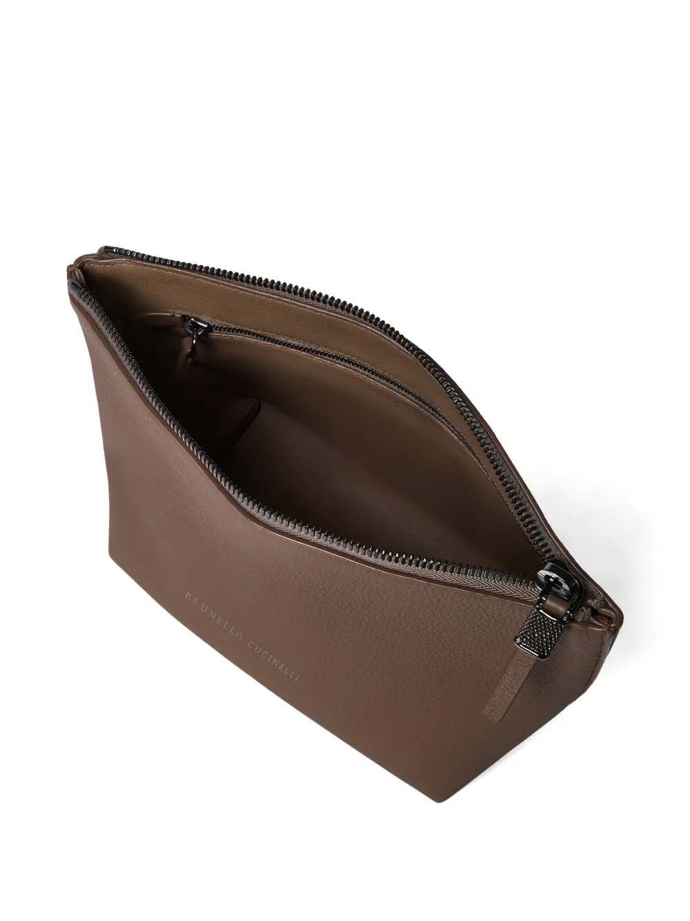 Brunello Cucinelli Kalfsleren buidel met rits Bruin