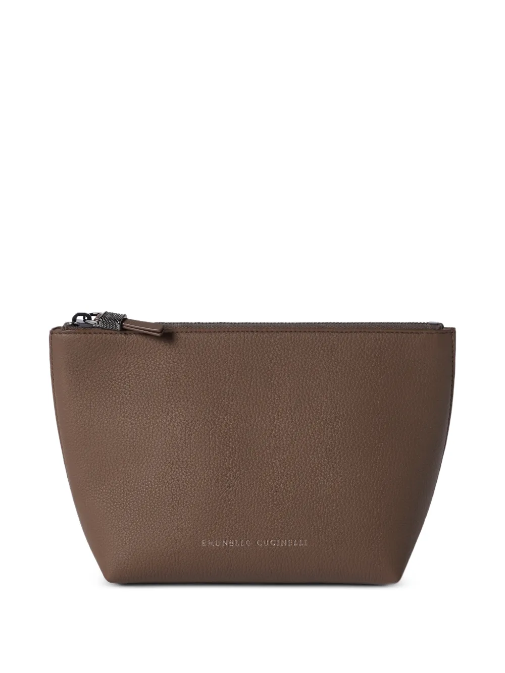 Brunello Cucinelli grained calfskin pouch with shiny zipper pull - Marrone