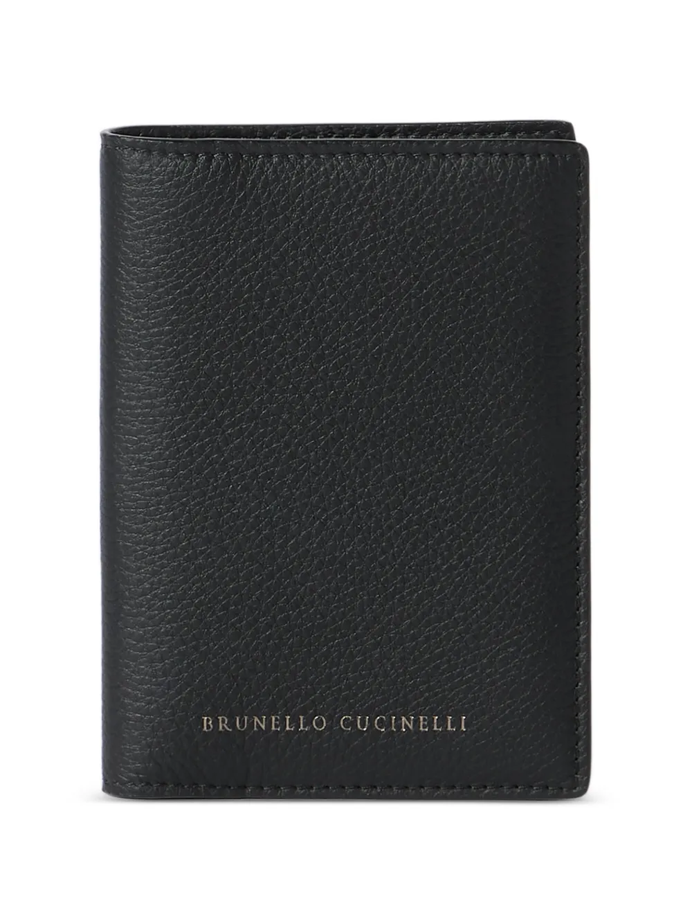 Brunello Cucinelli Grained Calfskin Passport Holder In Black