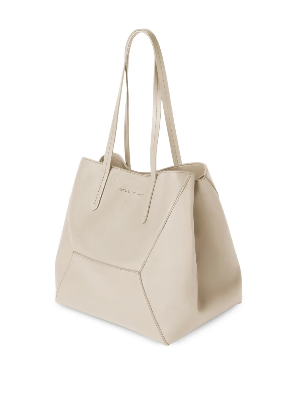 Brunello Cucinelli Leren schoudertas met geometrisch vlak Beige
