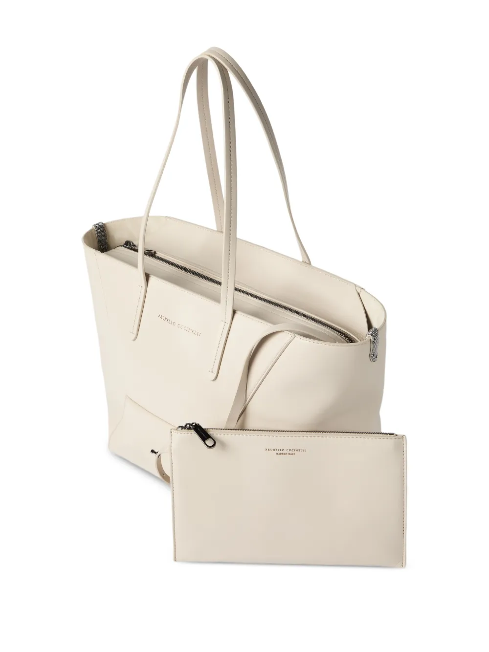 Brunello Cucinelli Leren schoudertas met geometrisch vlak Beige