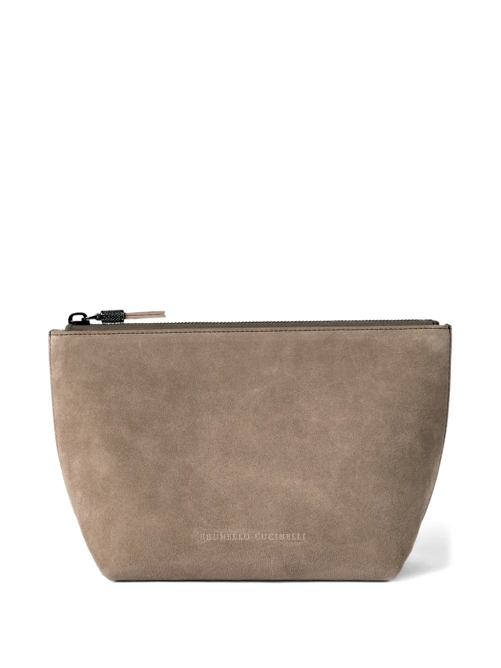 Brunello Cucinelli suede pouch with shiny zipper pull - Grigio