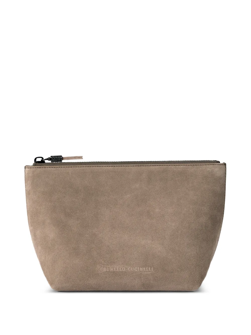Brunello Cucinelli suede pouch with shiny zipper pull - Grigio