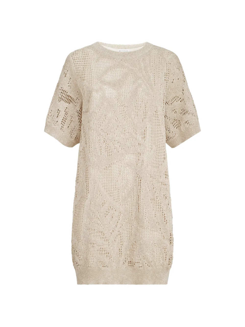Brunello Cucinelli dazzling water lillies mini dress in linen and cotton - Toni neutri
