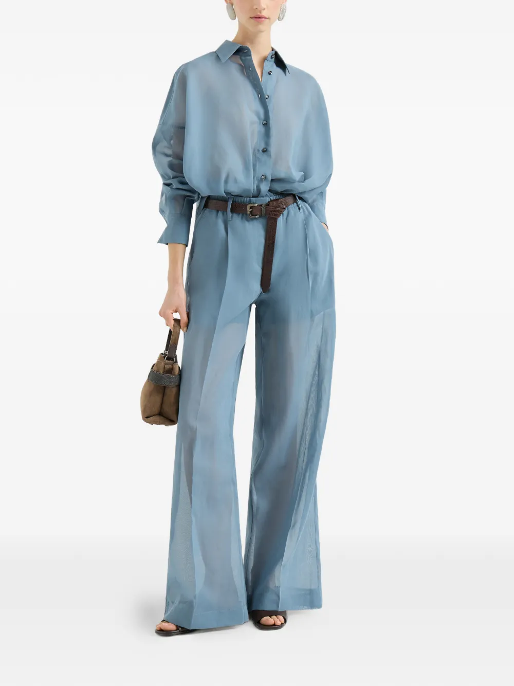 Brunello Cucinelli Katoenen organza trainingsbroek met monili-verfraaiing Blauw